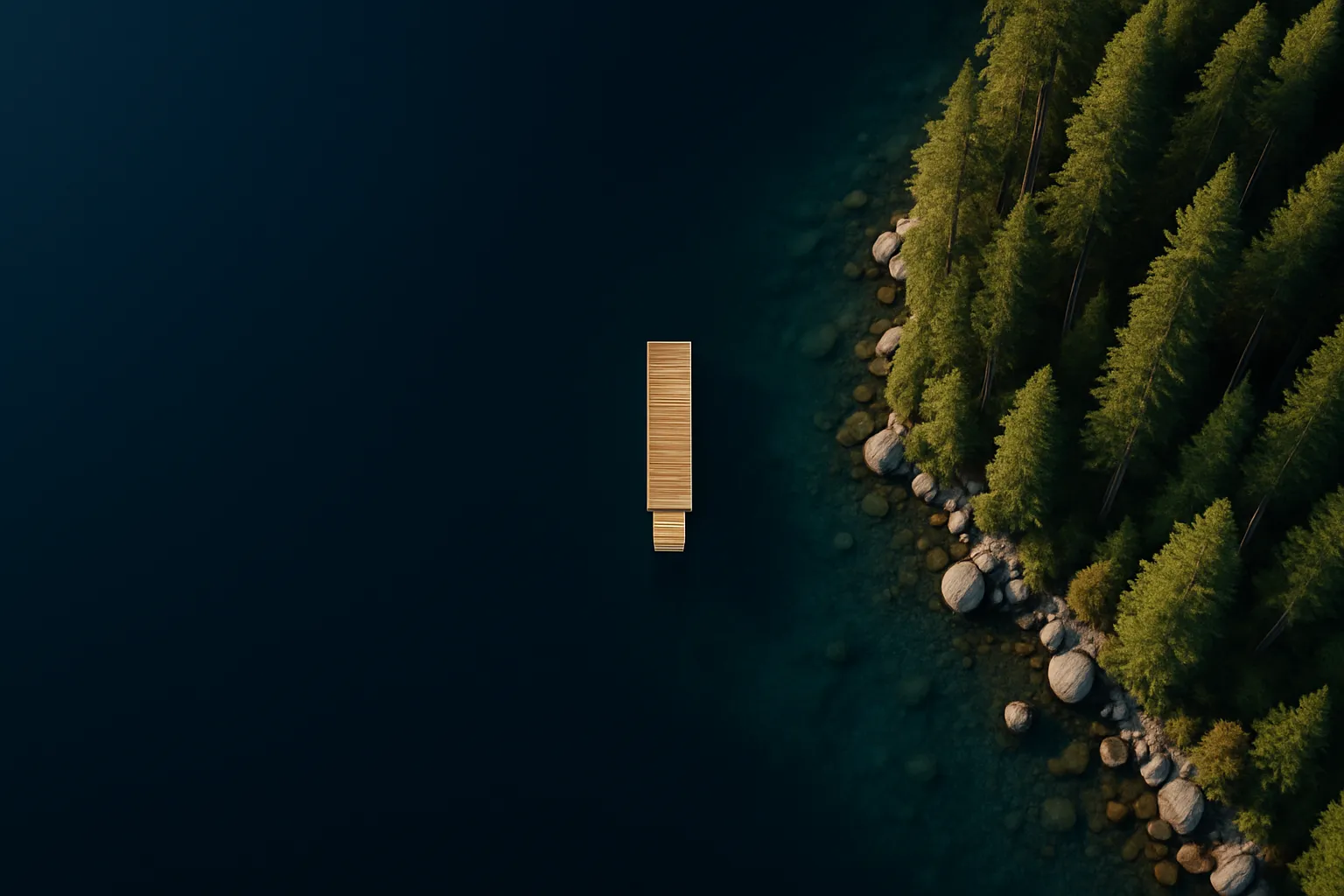 Pristine untouched inland lake with an empty dock at dawn, representing the unserved sailing opportunity